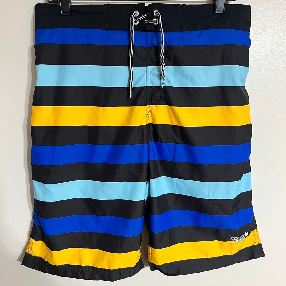 Men's Speedo Board Shorts Striped‎ Mesh Lined Summer Vacation Beach Size Large